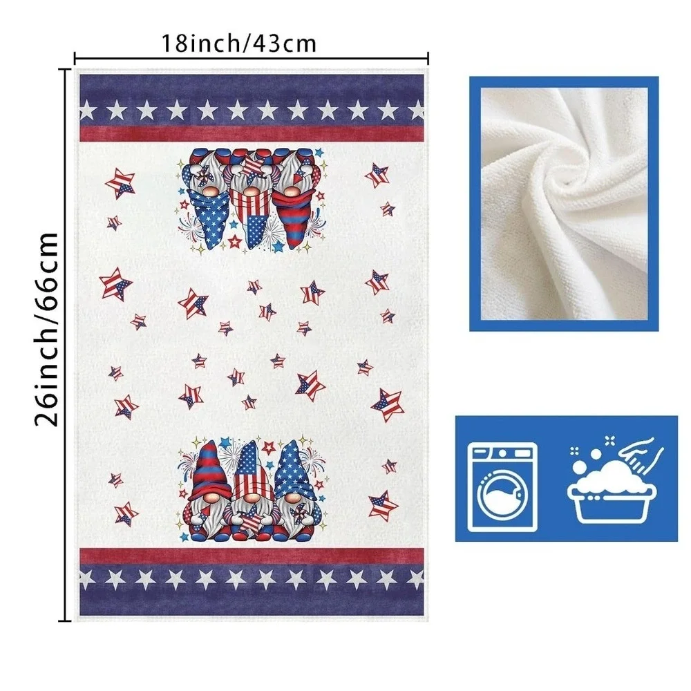 XCHI Patriotic Gnome Stars 4th of July Kitchen Towels Set of 2 Red White Blue